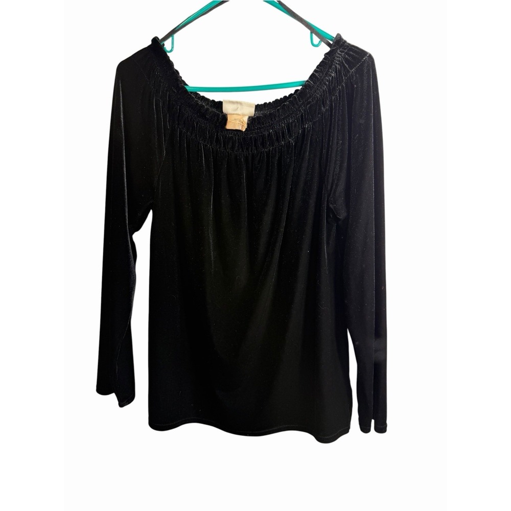 kathie lee collection womens black velvet off shoulder long sleeve shirt size S